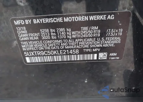 2019 BMW X3 xDrive30I from USA, damaged, VIN 5UXTR9C50KLE21458